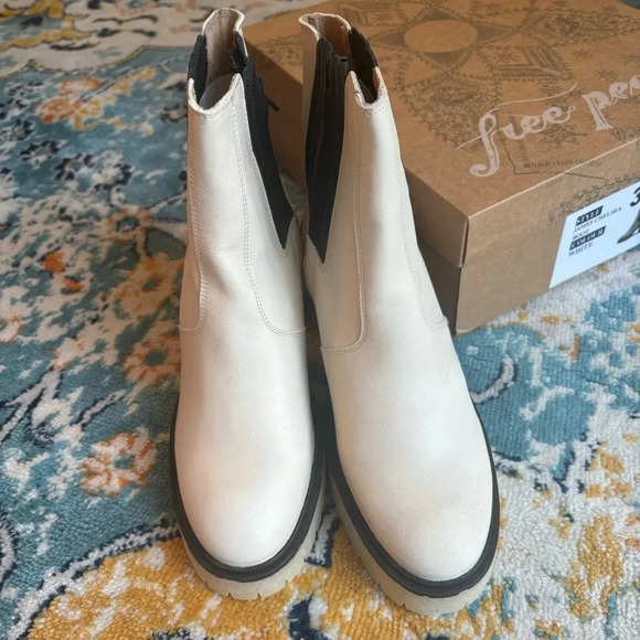 Free People Cream and Black Heeled Boots - Picture 2 of 14